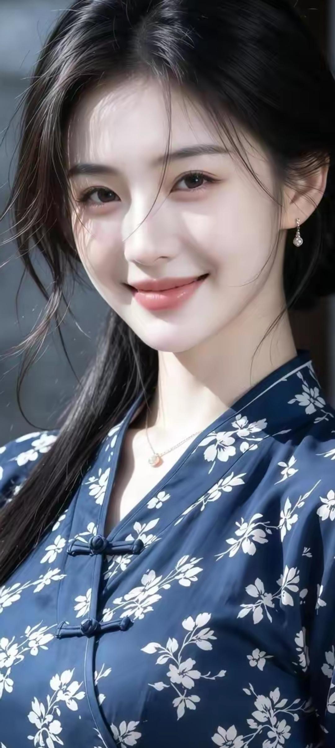 温柔甜美的蓝花旗袍，清新自然，宛如春日里的花朵绽放。🌸💕