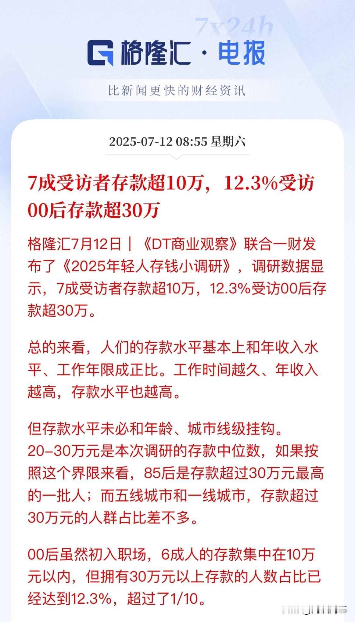 拖大家后腿了！7成存款超10万，其中00后有12.3%存款超30万

80后的你