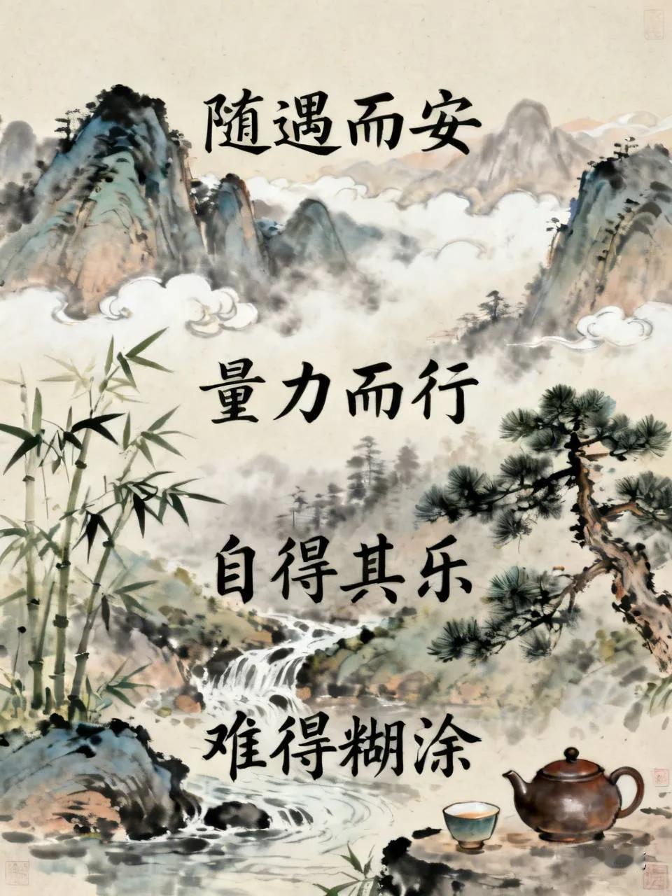 老年人的活法：
作者：艺翁426，
 本图中的语句，非常有哲理，
随遇而安是清醍
