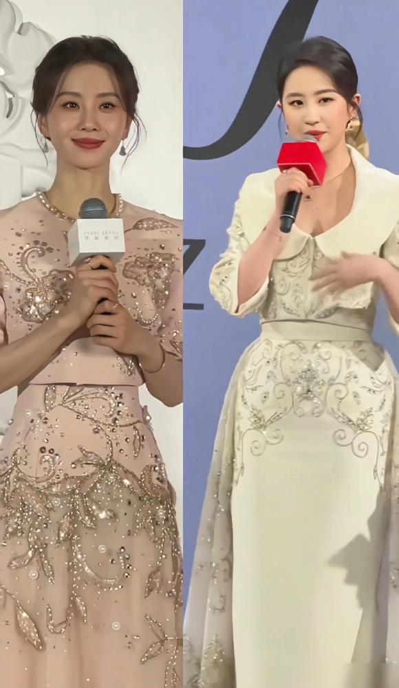 刘诗诗更适合温婉优雅的礼服，
刘亦菲更适合大气华丽的礼服，
把小套装穿出彩，