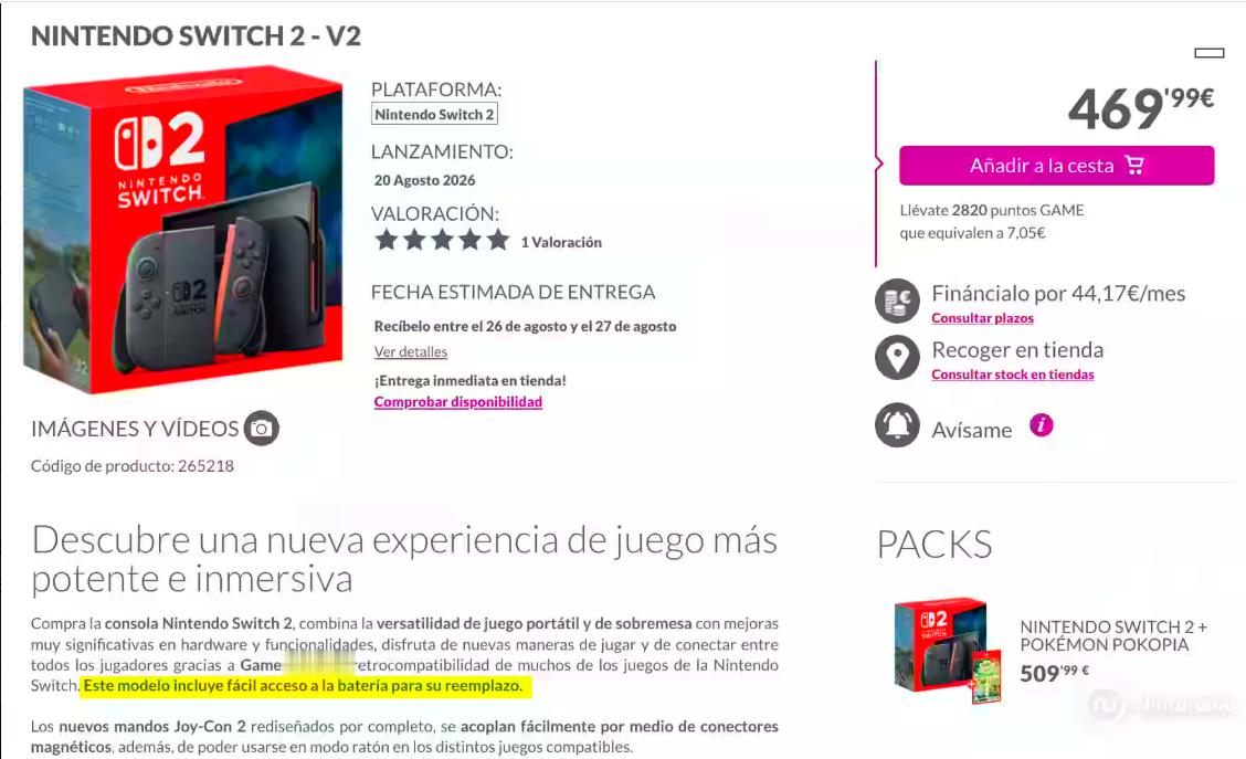 【突袭上市！可拆卸电池版Switch2新旧机型对比！】据西班牙游戏媒体Ninte