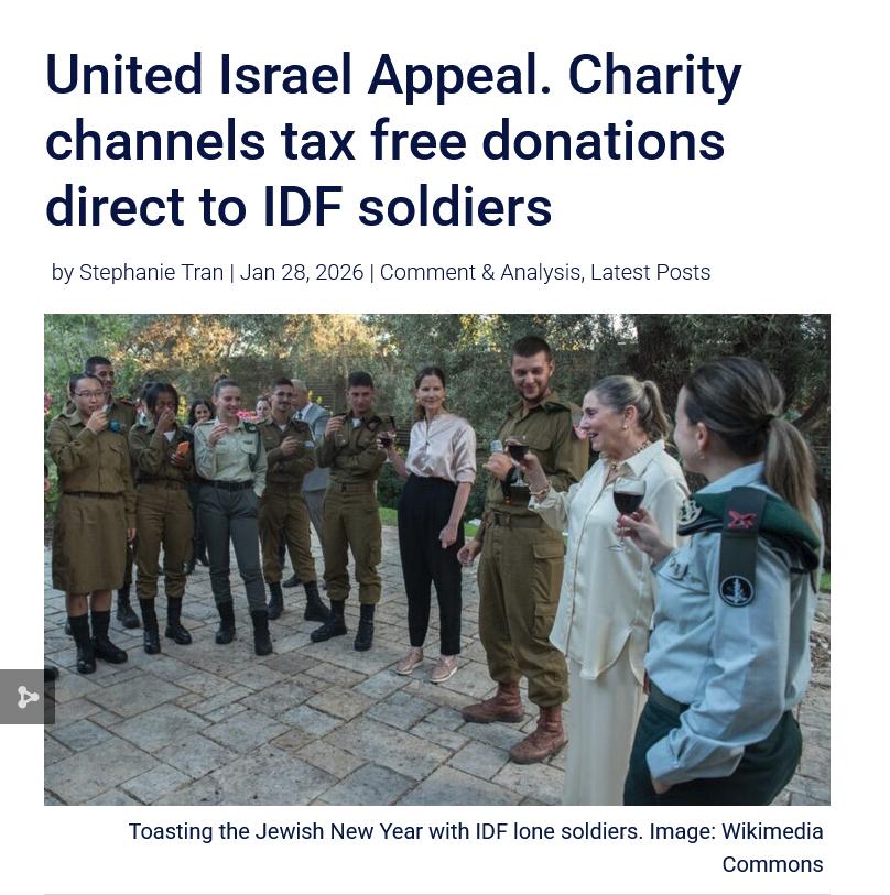 新闻快讯——澳大利亚“联合以色列呼吁”（UIA）被曝通过免税捐款，直接资助以色列