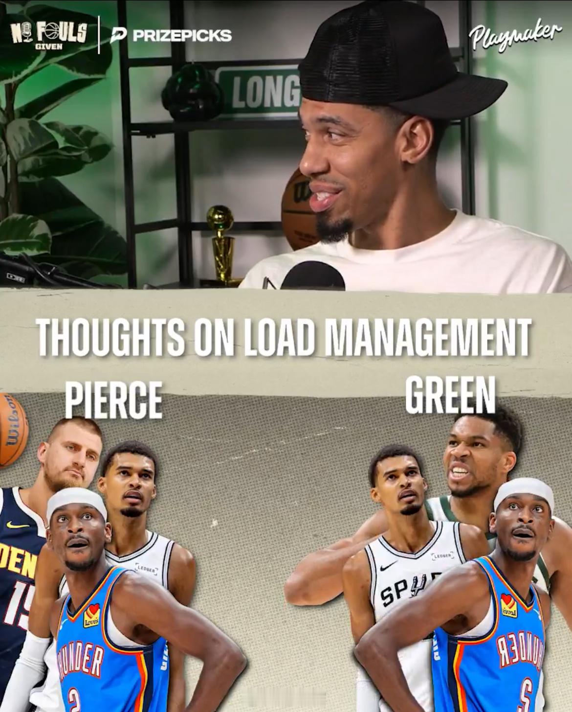 皮尔斯和丹尼·格林的现役TOP3里都有亚历山大和文班亚马，格林选了字母哥没选约基