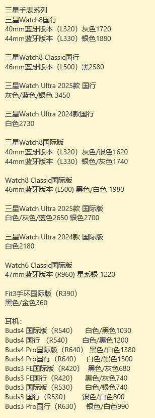 最新三星手表及耳机系列价格更新，差价还是有的。三星