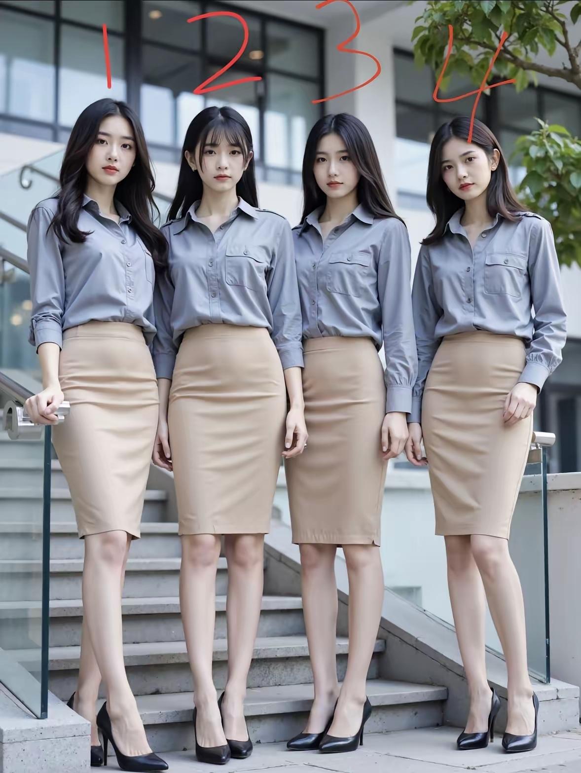 办公室的四位美女，我感觉1号最漂亮，你认为几号最有资历呢？