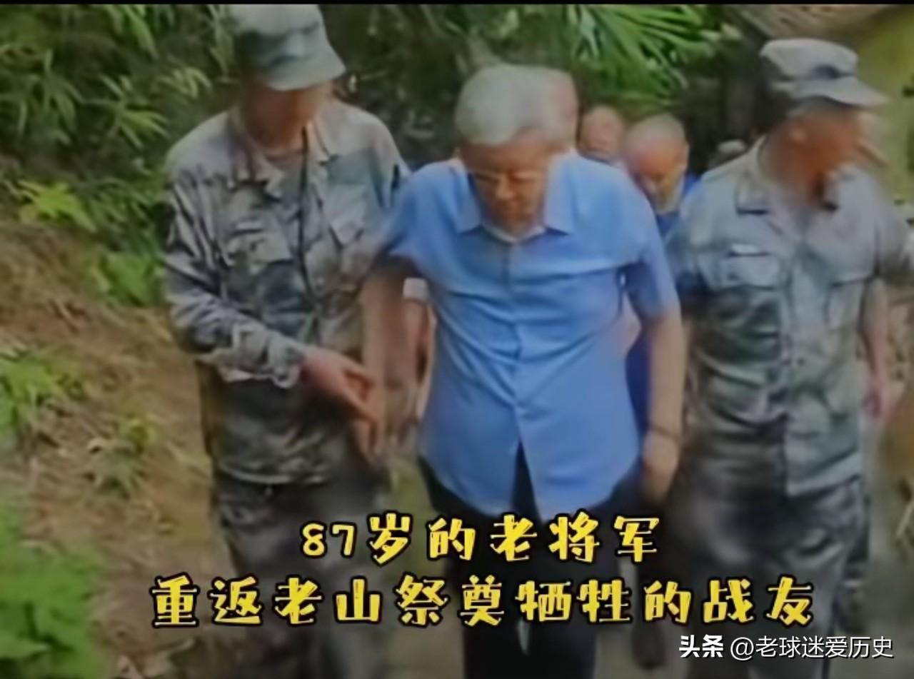 87岁的张志坚将军，在身旁老兵的搀扶下，踏上了阔别多年的老山战场。
往昔，他指挥