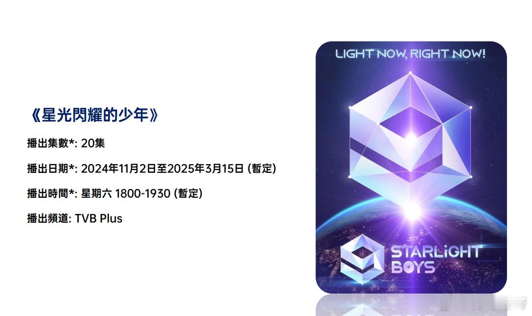爱奇艺国际版选秀节目《星光闪耀的少年》将在TVB PLUS（82台）播出，共有2