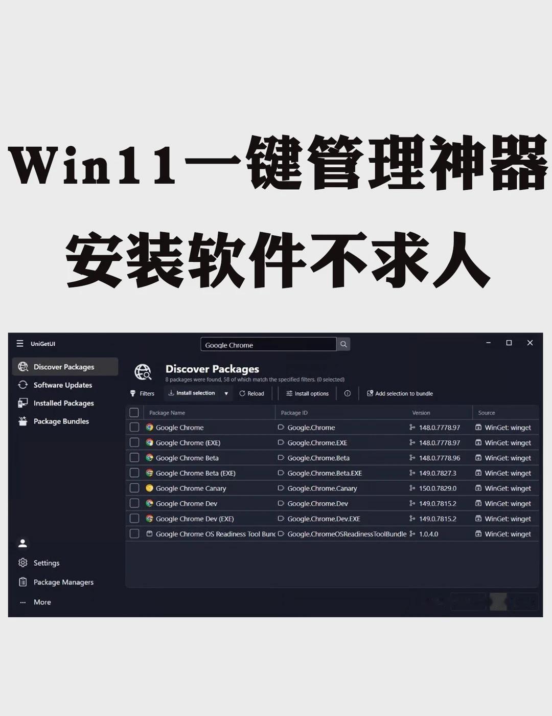 安装软件不求人，Win11一键管理神器
还在浏览器搜索不同软件网站来安装你想要的