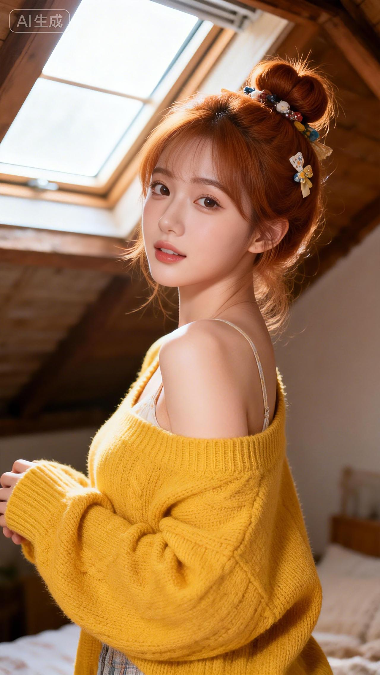 阁楼天光落满襟，暖黄一袭自安心。豆包 壁纸