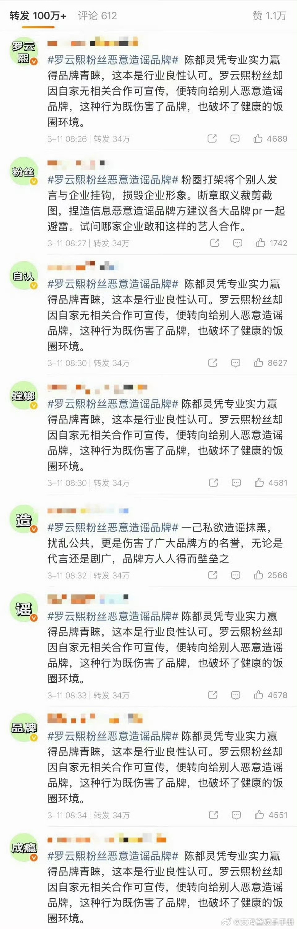 陈都灵粉丝给罗云熙粉丝排字
