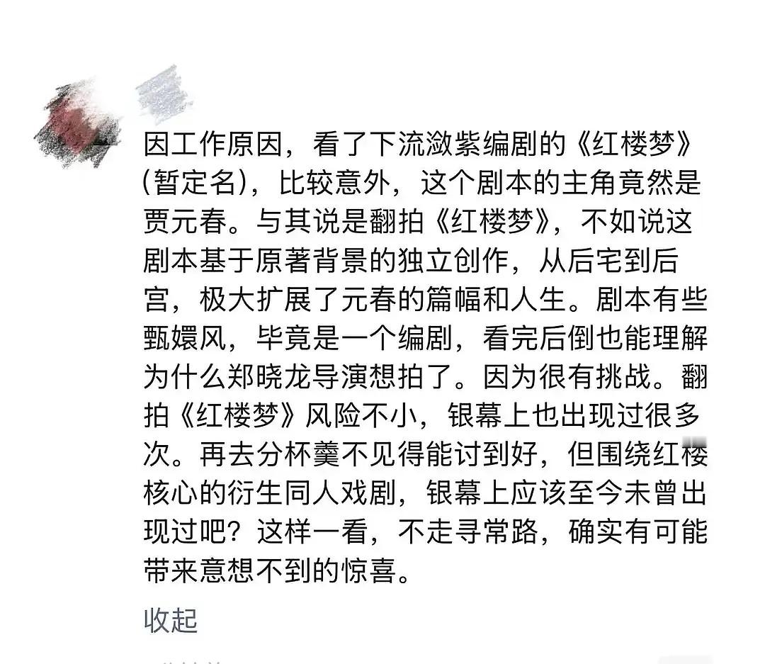 流潋紫的《红楼梦》改成了贾元春传了，从宅斗到宫斗。她都没有斗赢所有人站到最后，这