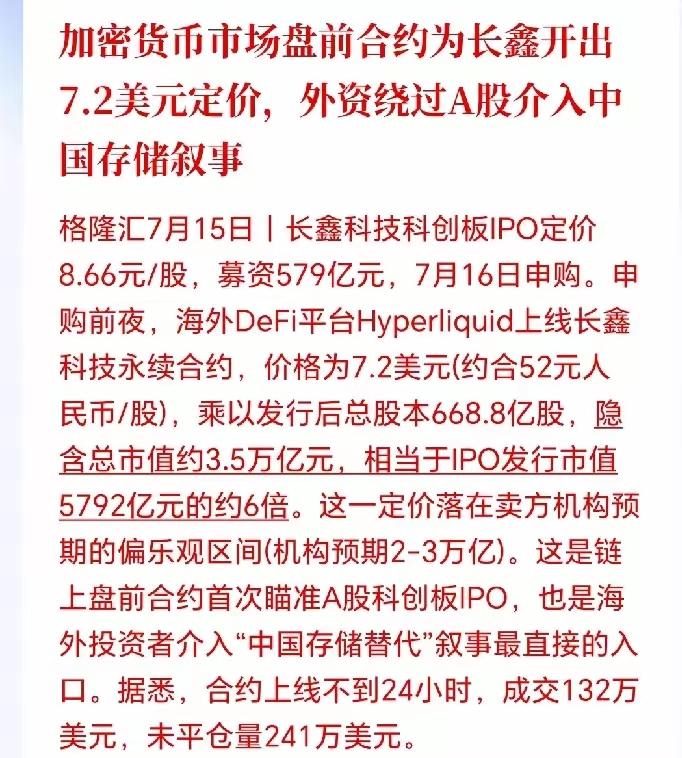 其实外资还是比较看好中国的长鑫科技，根据加密货币市场盘前的合约，为长鑫开出了7.