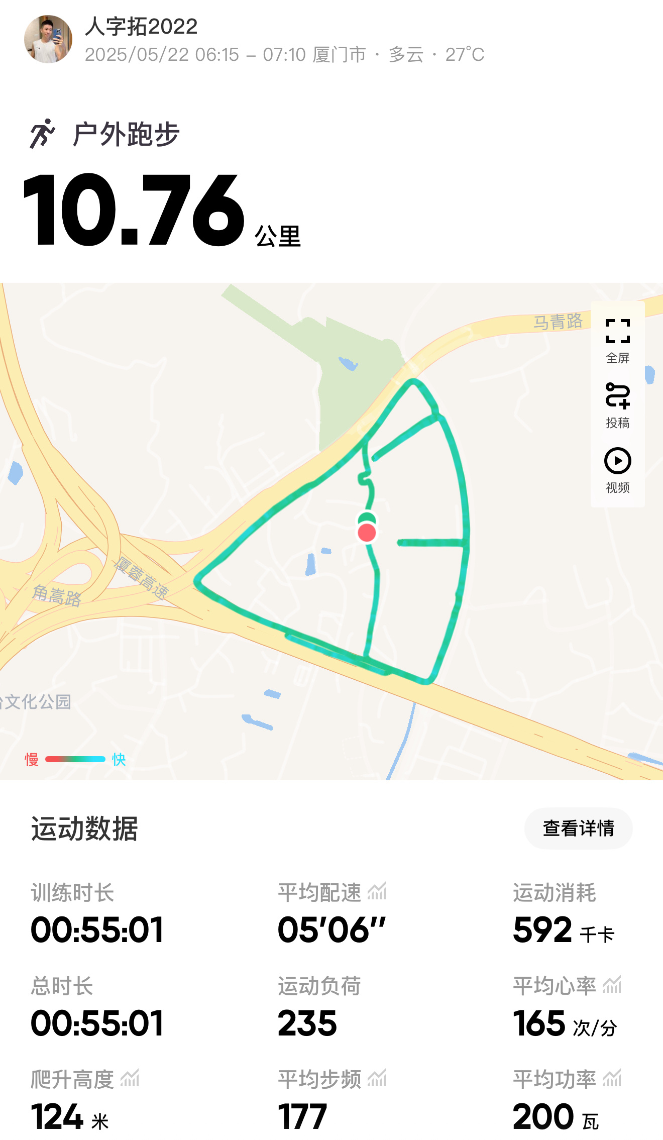 跑步[超话]跑步 522休息了几天了今天跑起来还是没状态，感觉双腿很沉提不起劲来