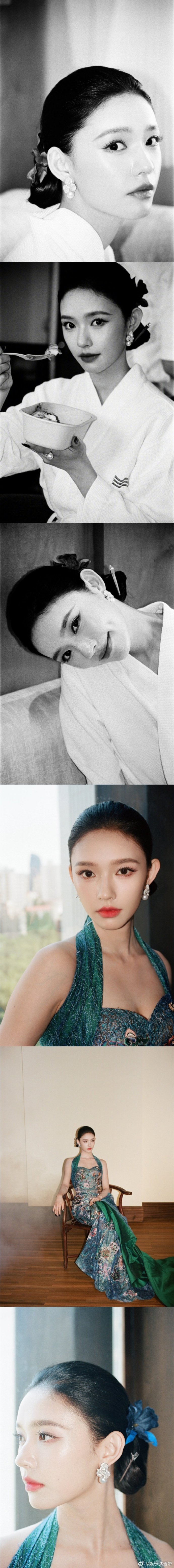 林允好有年代感的一组图 林允这组图的年代感绝了！墨绿缎面旗袍裹着纤细身姿，领口绣