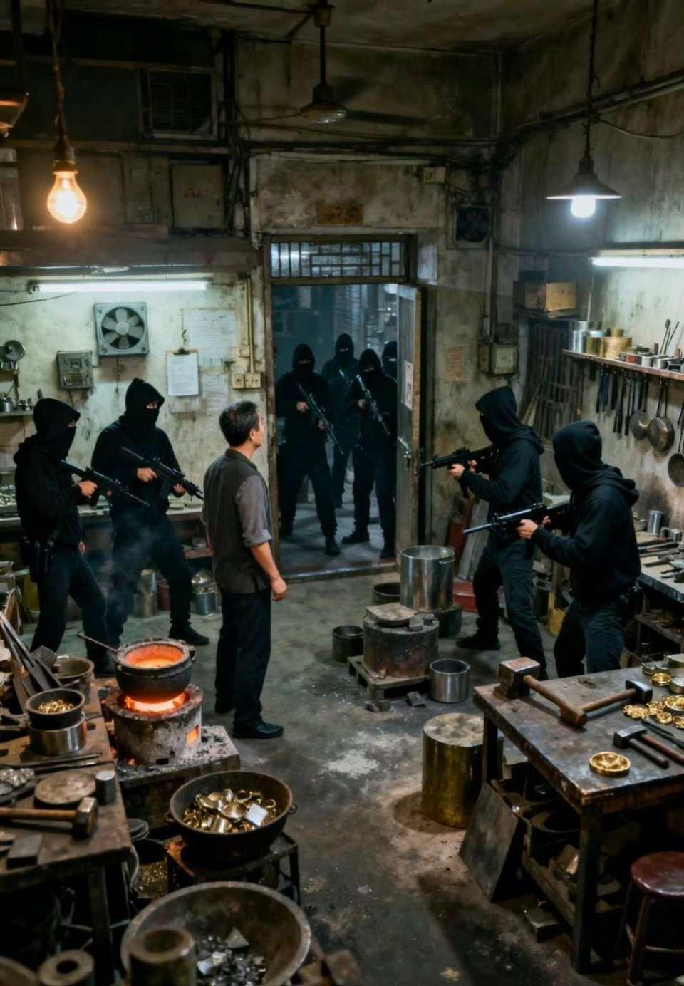 清晨五点的香港红磡，本应是打金工人敲敲打打的忙碌清晨，却被一阵急促的脚步声和金属
