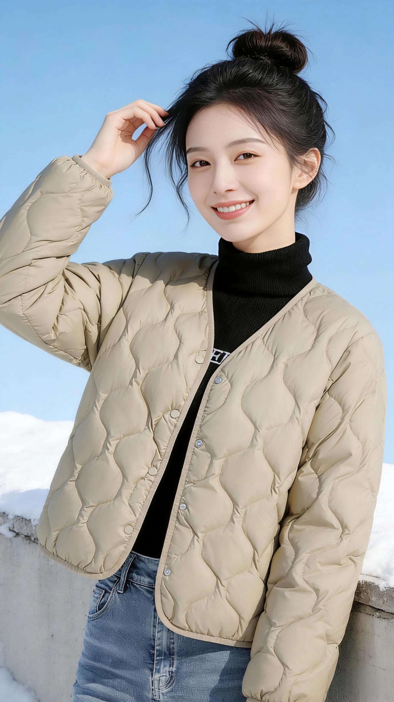 雪日暖歌
 
雪后的晴空，是上帝揉碎的蓝水晶，澄澈得不含一丝杂质。她站在矮墙边，