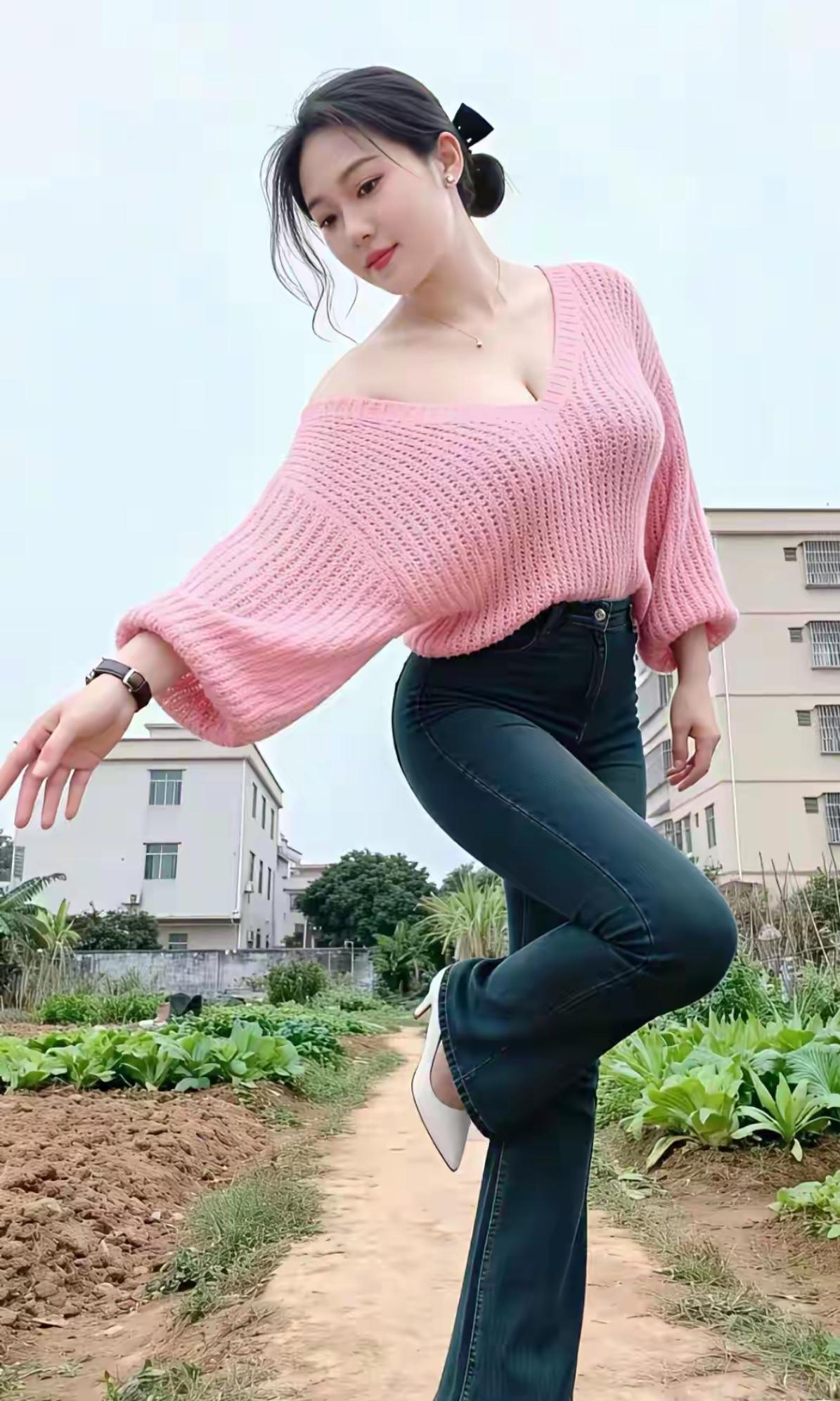 粉嫩毛衣搭配牛仔裤，清新田园风穿搭，元气满满！
温柔风毛衣穿搭