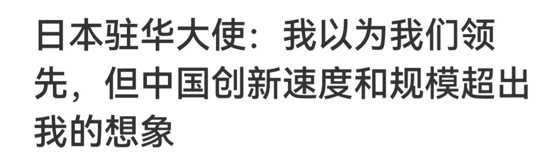 都处于相当然之中
日本驻华大使坦言： 我以为我们领先，但中国创新速度和规模超出我
