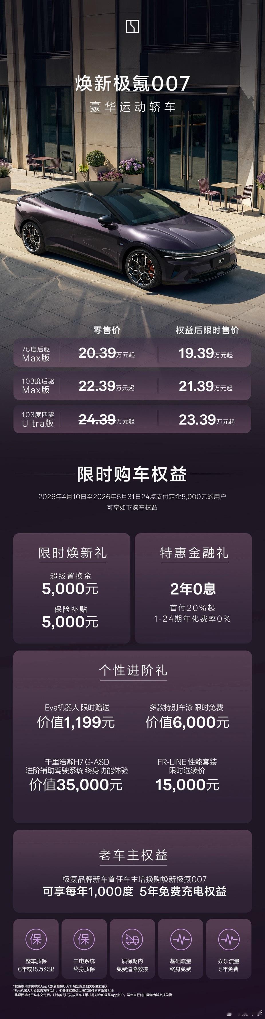 极氪焕新 7 系，也就是 007 和 007GT 也上市了：007 焕新权益后价