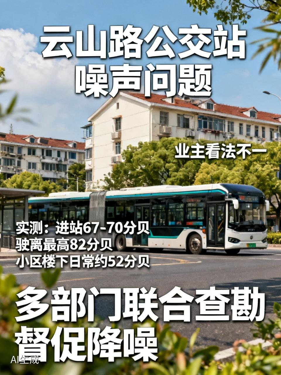 昆明云山路海伦堡小区旁公交站噪声问题引发关注。有业主自2021年入住就受公交车噪