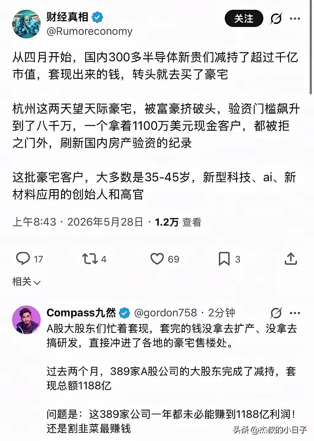 知道为什么各地的豪宅那么多人买了吧？

减持超1000个亿的科技新贵们，钱直接流