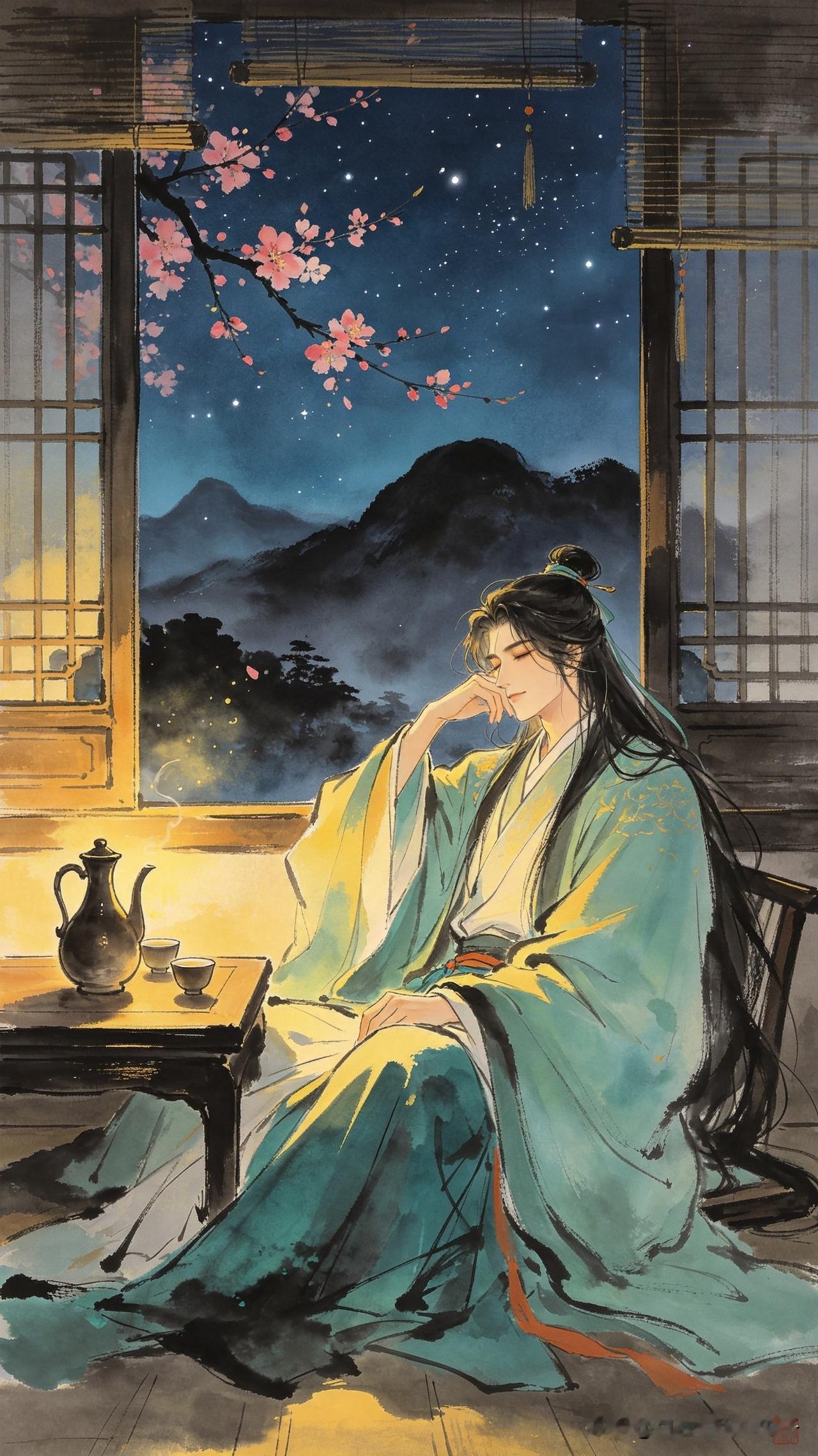 一壶浊酒对残星，
醉眼朦胧不忍醒。
纵有千般愁绪在，
      
…………请师