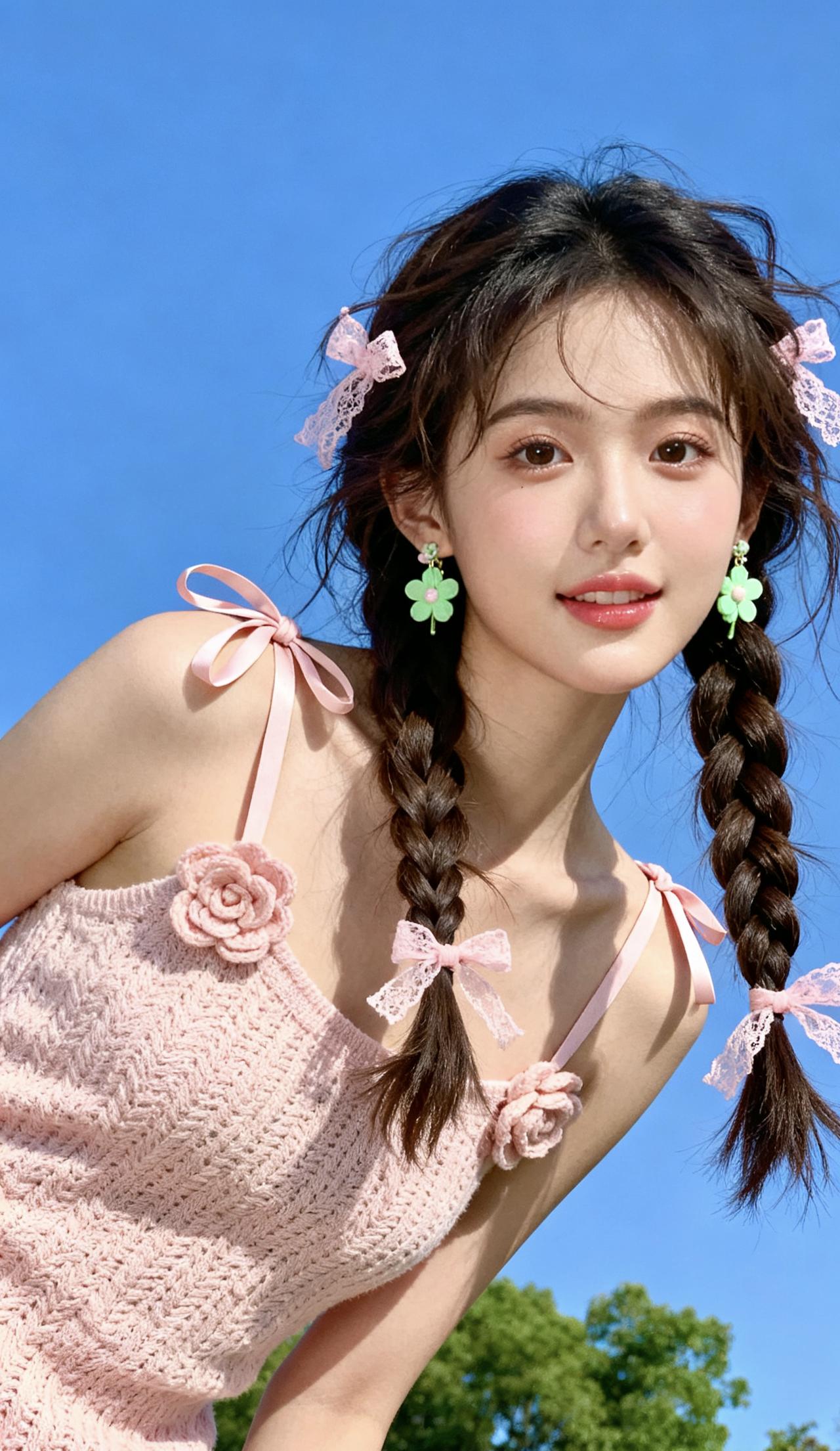 甜美少女风，粉色针织连衣裙，清新夏日穿搭粉系少女感穿搭 嫩粉色系穿搭