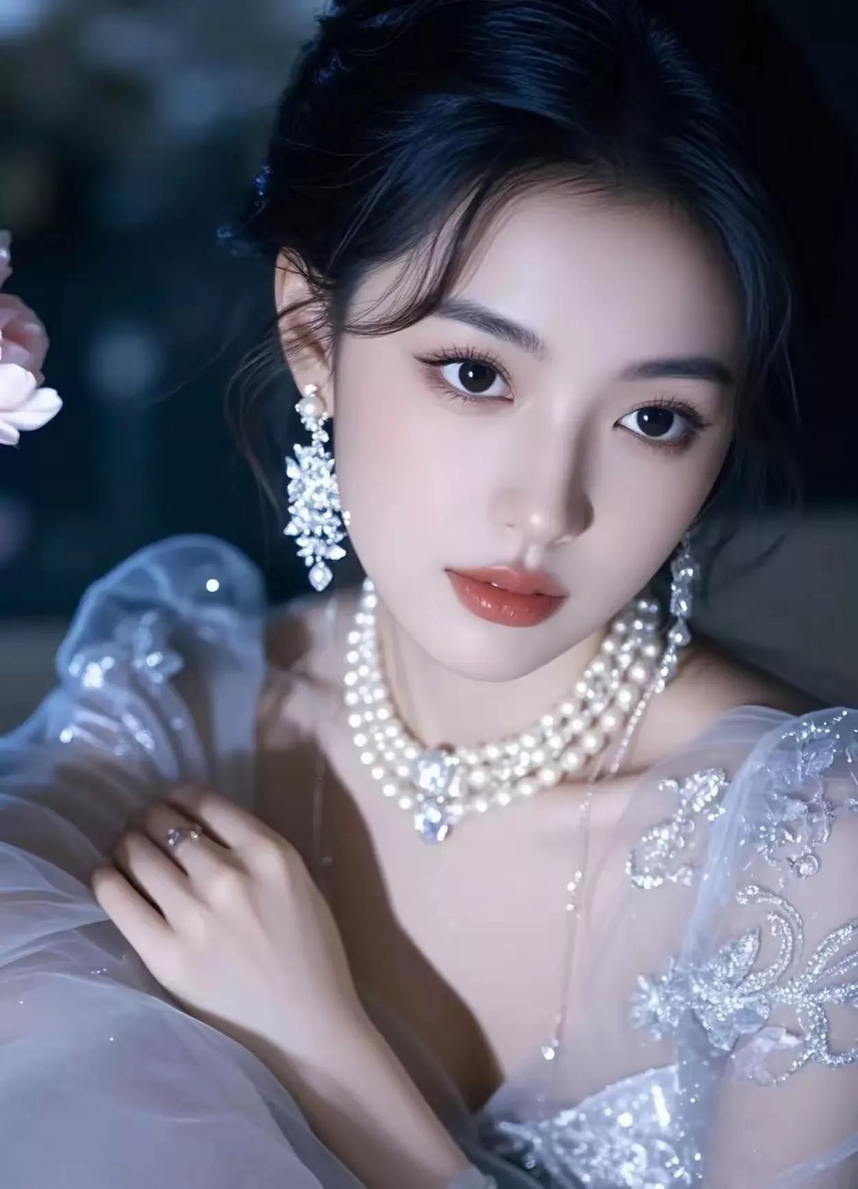 梦幻仙女风，珍珠耳环与礼服的完美搭配