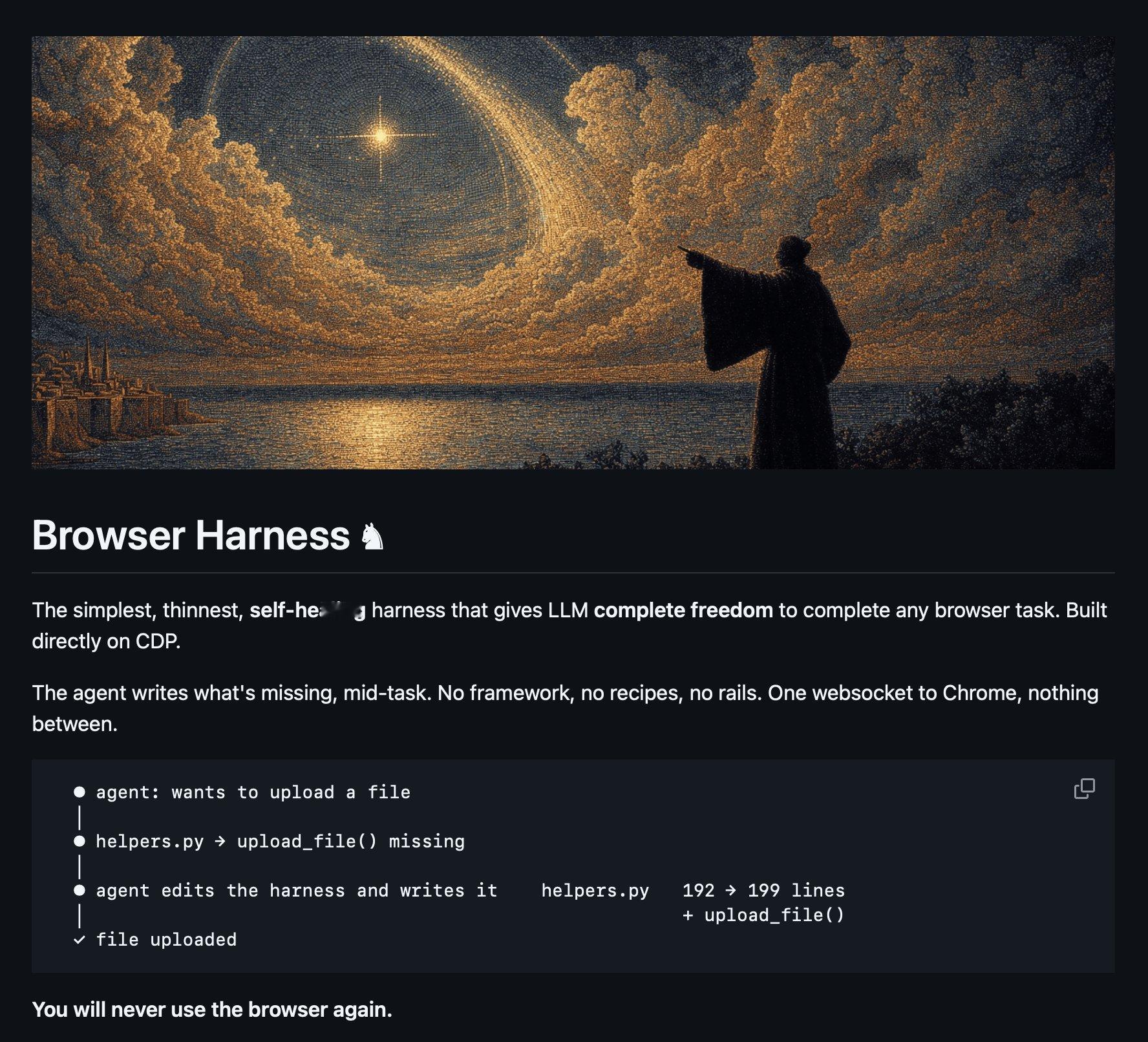 Browser use 推出的 Browser Harness> 自愈式 — 实