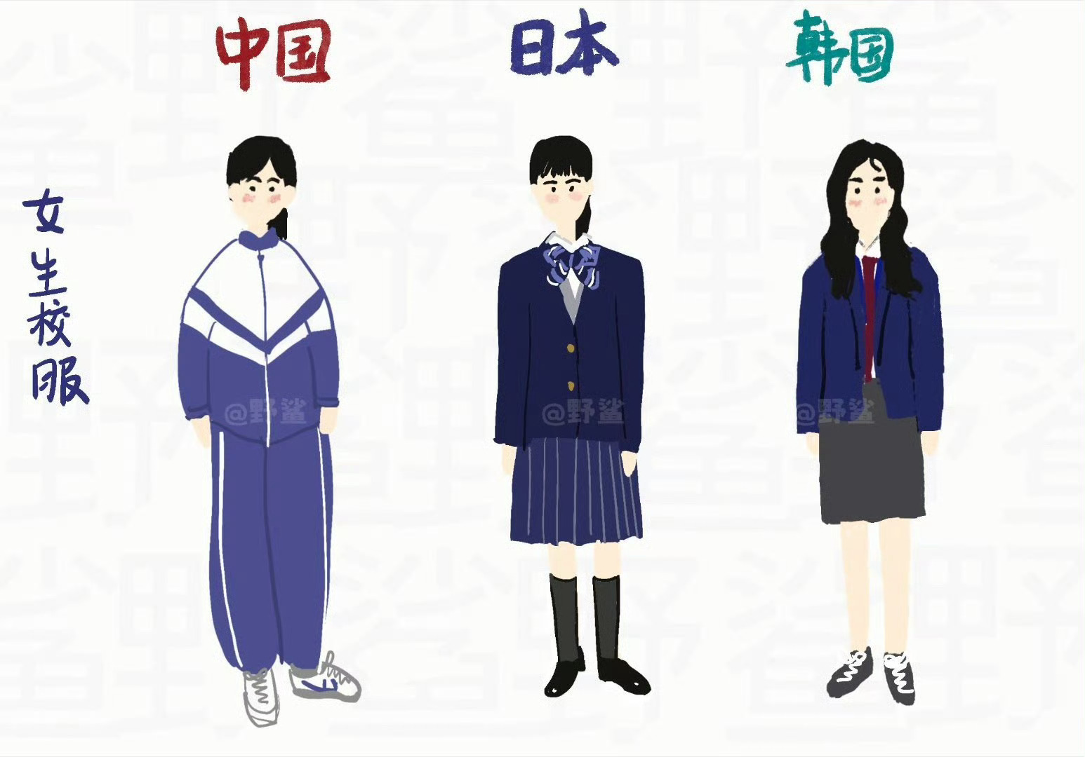 中日韩三国大妈形象画的很形象啊 