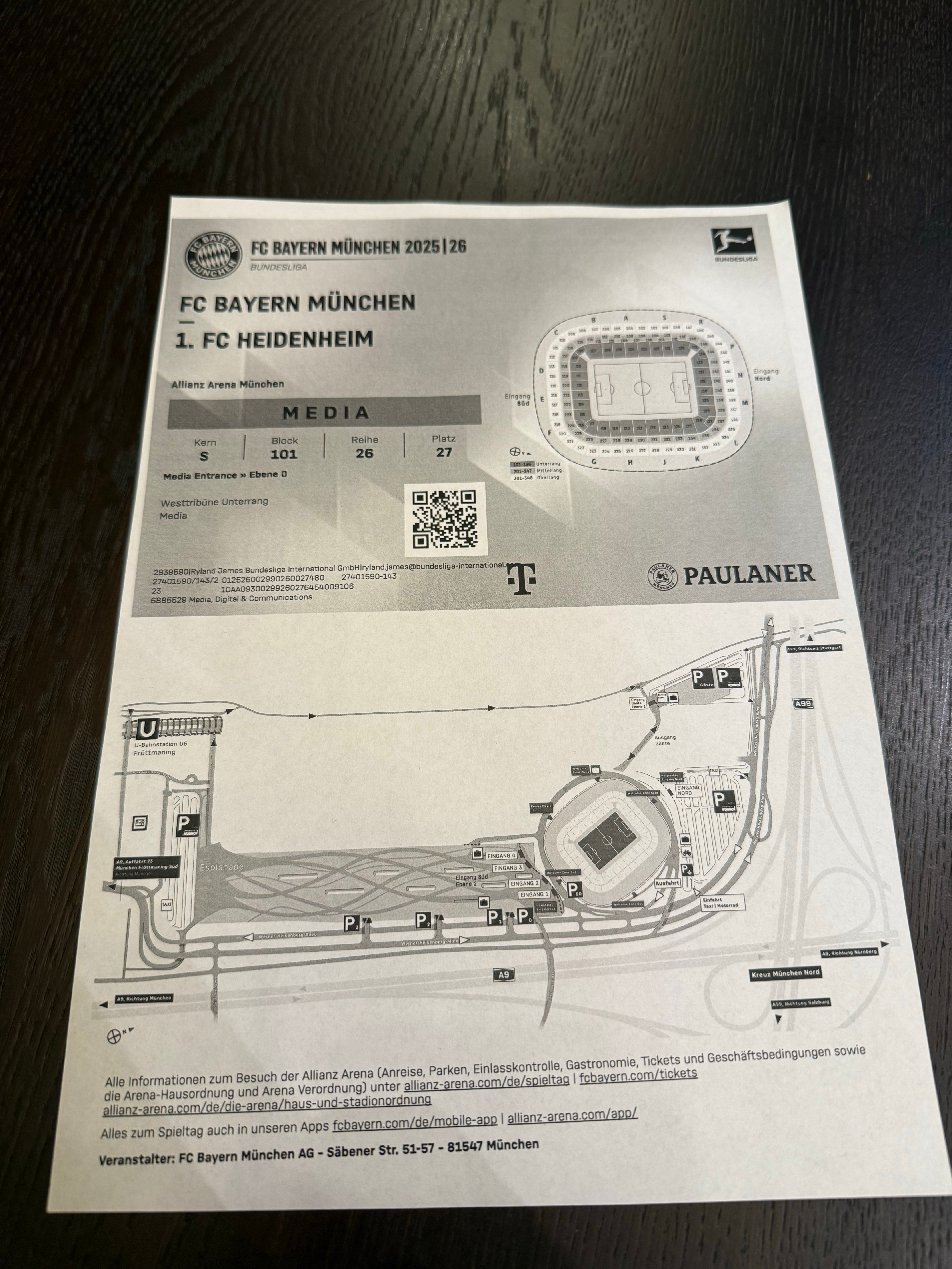 【球票】拿到了晚上拜仁vs海登海姆的媒体票🎫了。估计今晚大轮换，看看怎么个事儿
