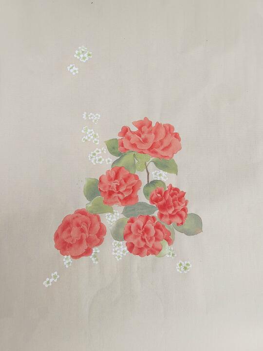 没骨画‖山茶折枝插瓶