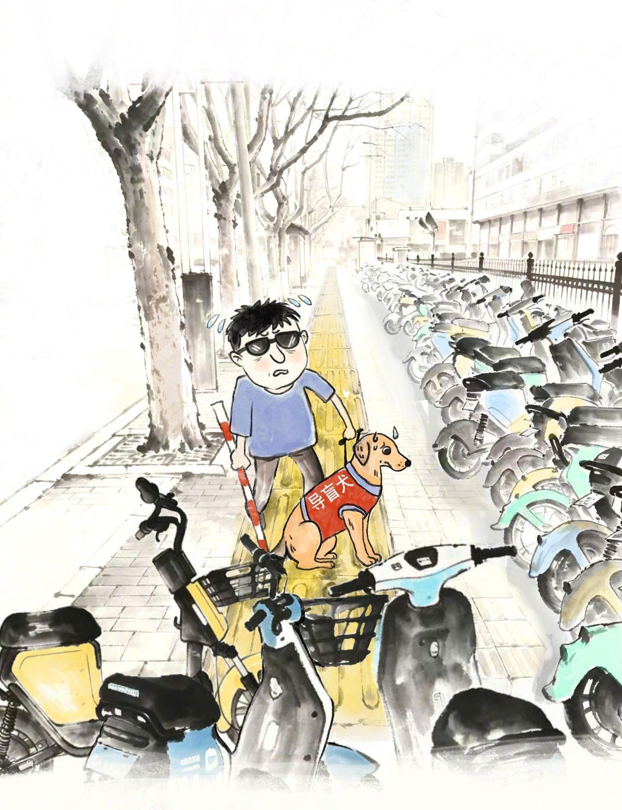 【水母漫评 敢问路在何方？】共享单车、电动车的无序停放，不仅堵塞了公共通道，更直