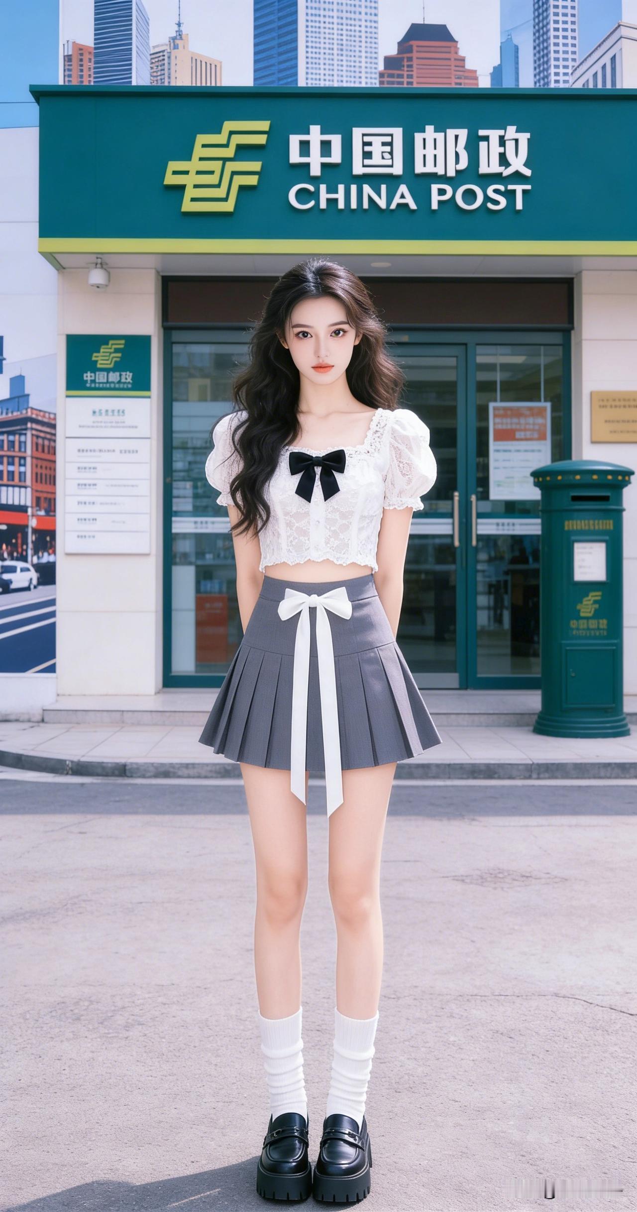 绿衣美人立邮局，春风十里寄相思。温柔甜美少女 少女清纯风 清纯自然感美女 甜清纯