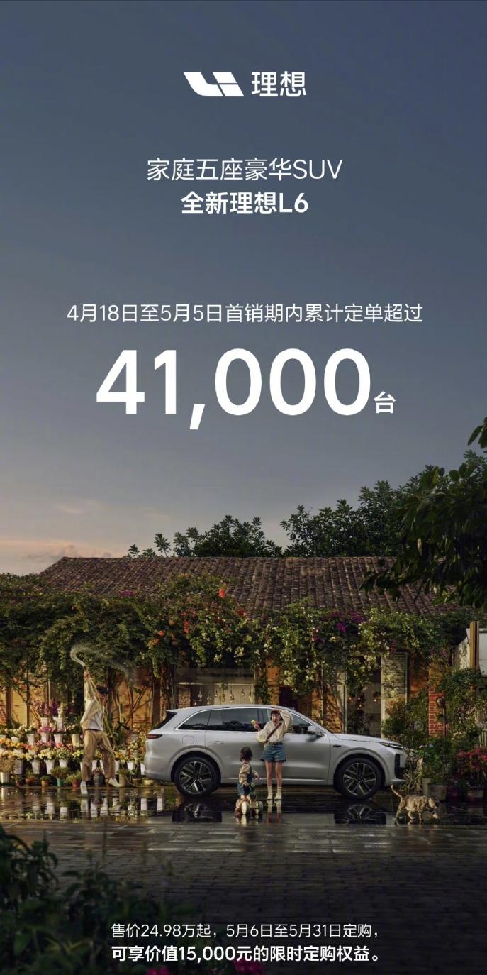 理想L6上市累计定单超4.1万辆！注意！是定单！！
自4月16日上市以来。
理想