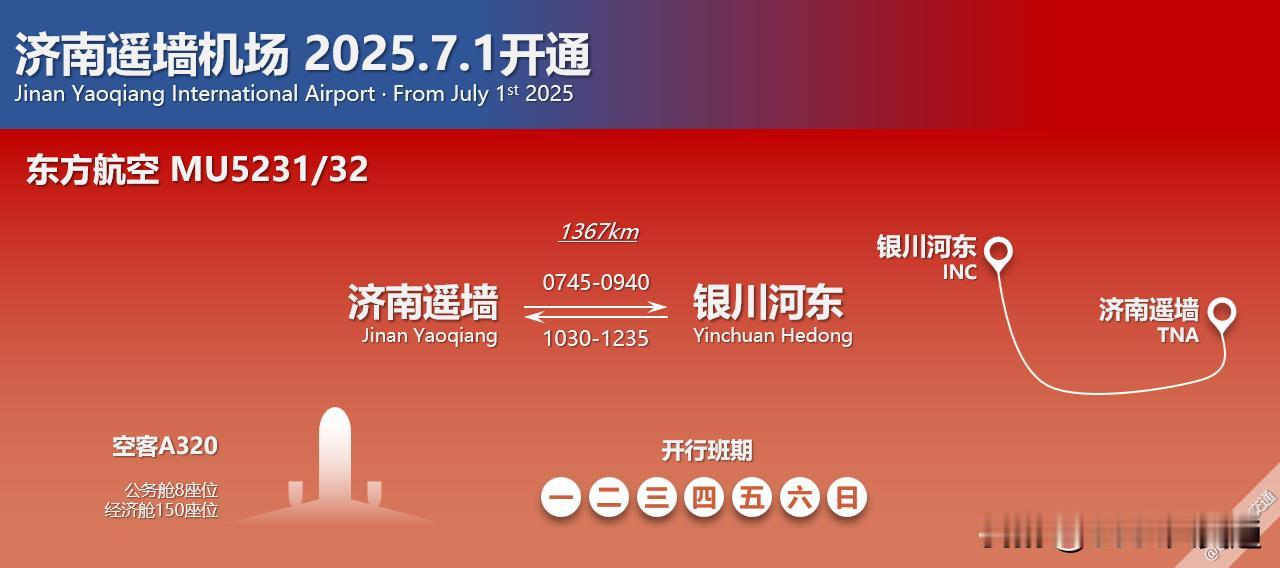 7月1日-8月31日间，东方航空将加密济南至兰州/银川两条西北航线：加密每日第二