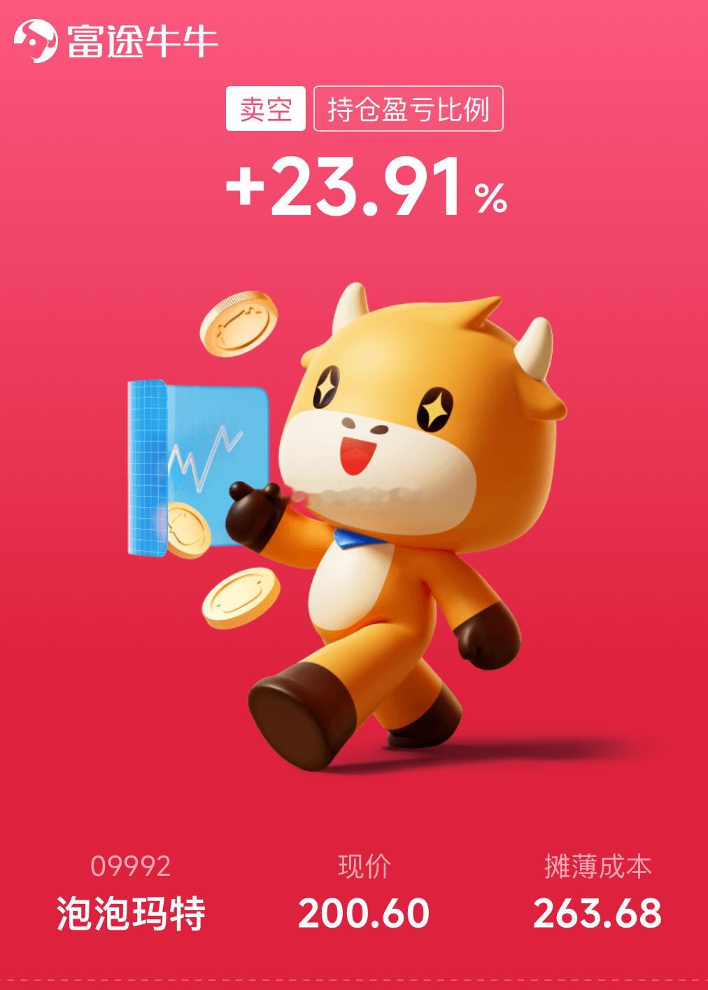 量化分析官高原一直在做空泡泡玛特，今天200元目标节点平仓一笔之后收益率更高了