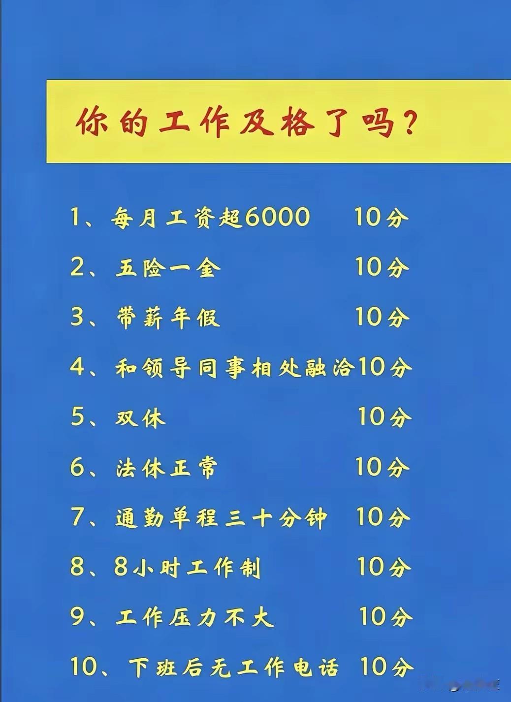 我感觉我能得120分。
我有两条没达到，
我是7小时工作制，
我单程通勤时间是步