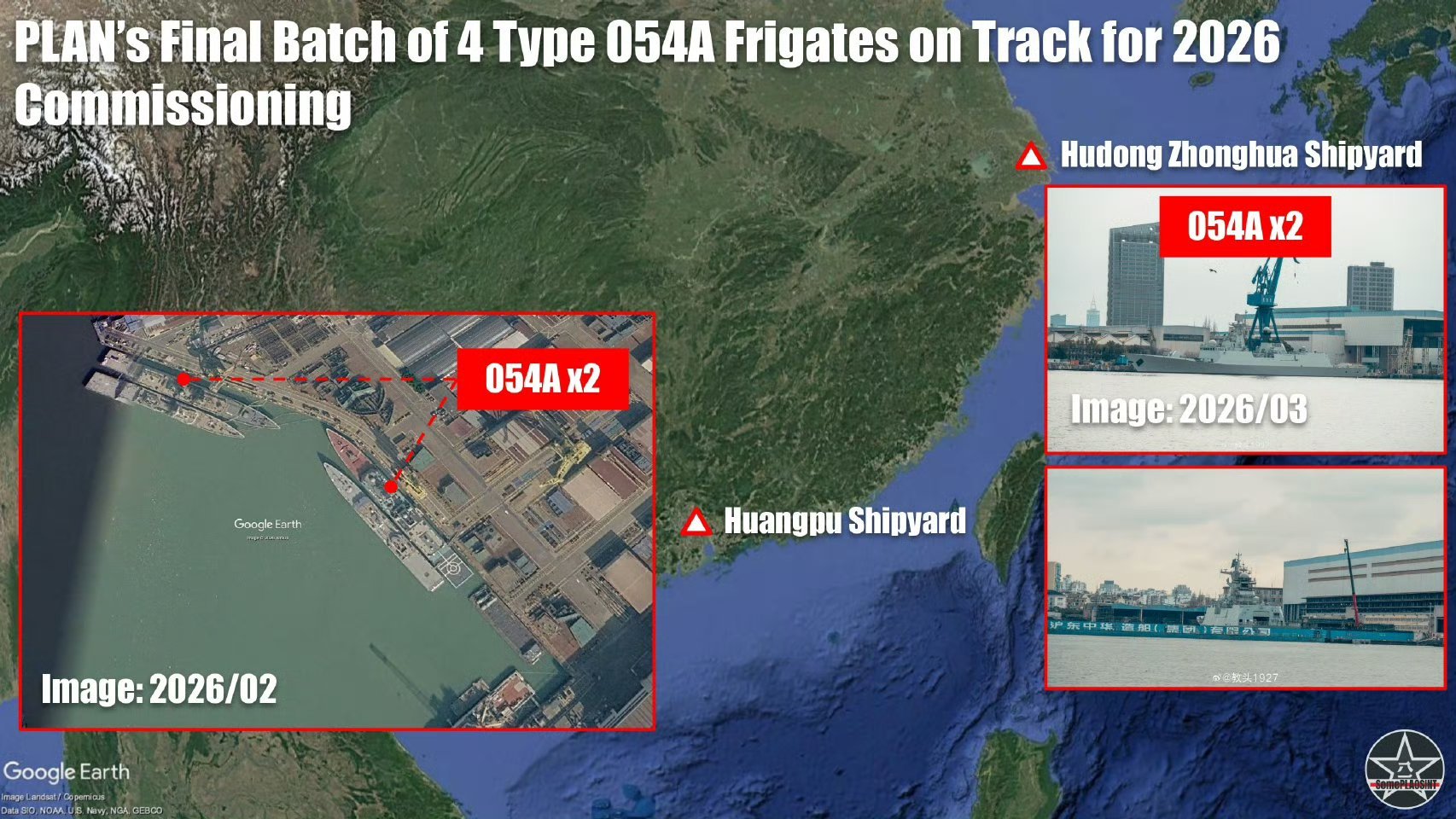 最后一批4艘054A护卫舰即将服役 。054A总共50艘即将全部建成服役，054