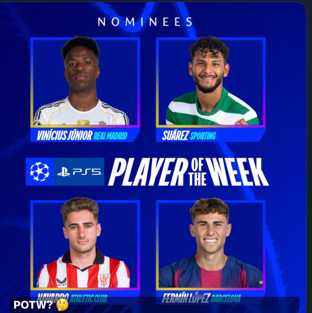 费尔明入选本轮欧冠最佳球员候选。👏🏻布拉格斯拉维亚vs巴萨欧冠联赛巴萨