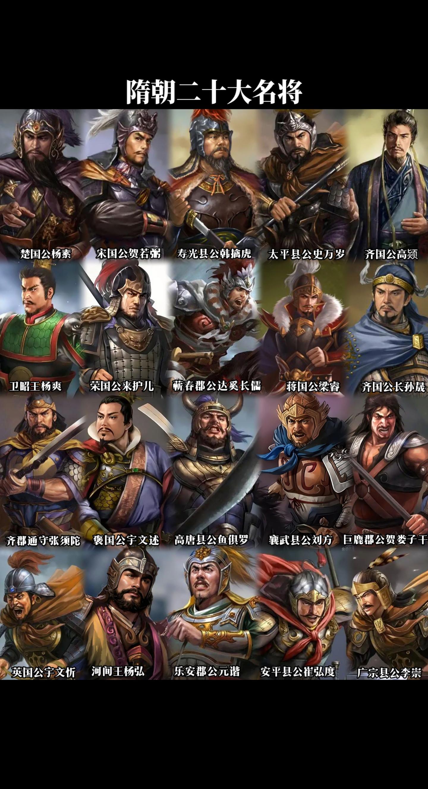 隋朝前二十大名将