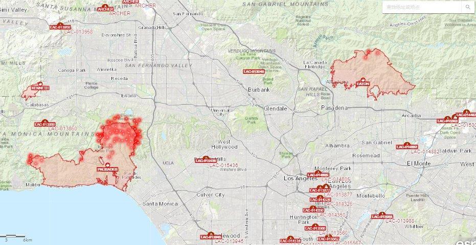 最新的地图上，Pasadena北面出现了新的一大片火源，这个地方也就是电视剧《生