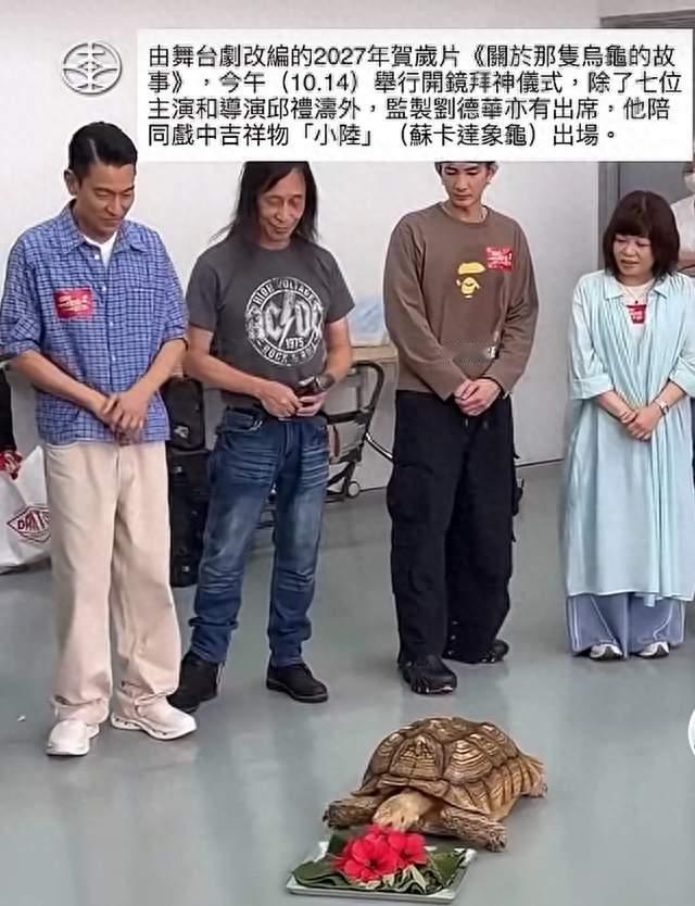 太可爱了！刘德华新片开机，现场遛乌龟
