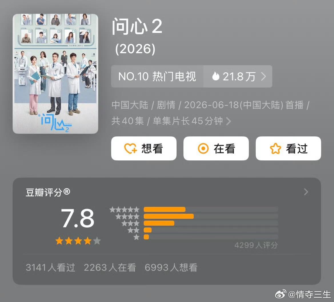 问心2豆瓣开分7.8问心值得！ 