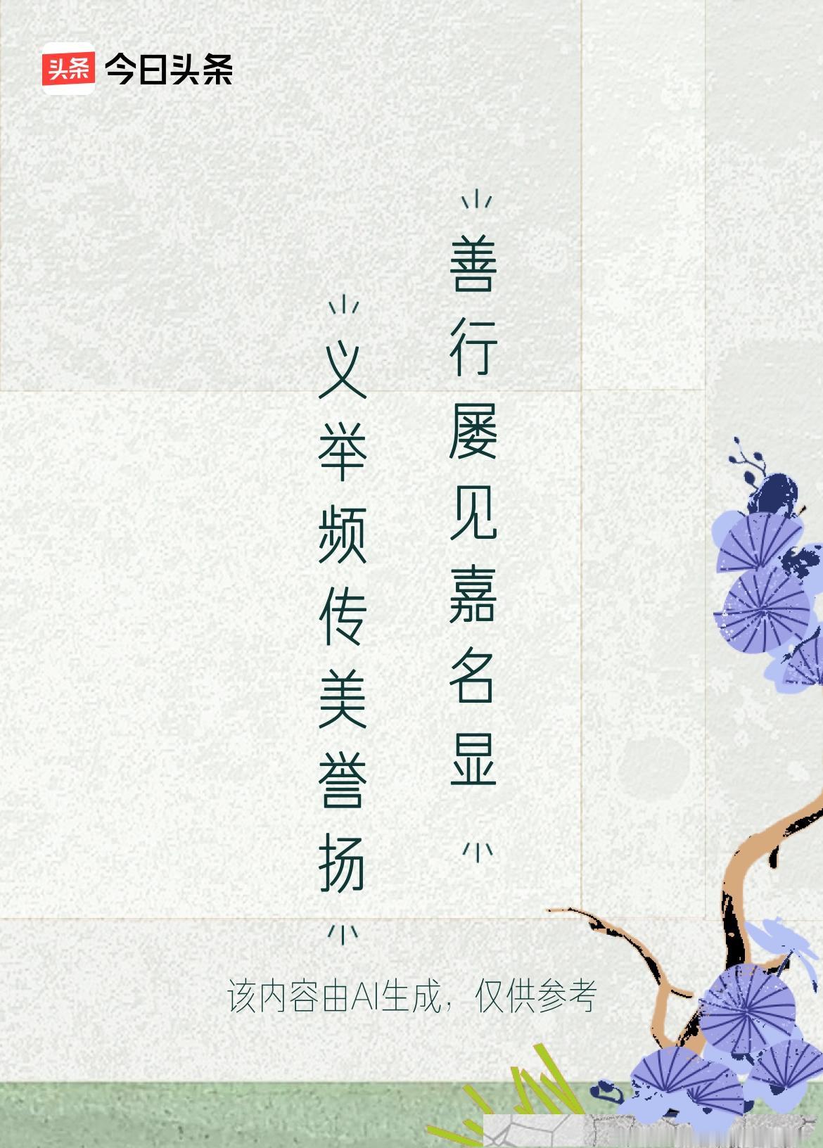 利他思想常放光，
助人为乐心舒畅。
善行屡见嘉名显，
义举频传美誉扬。