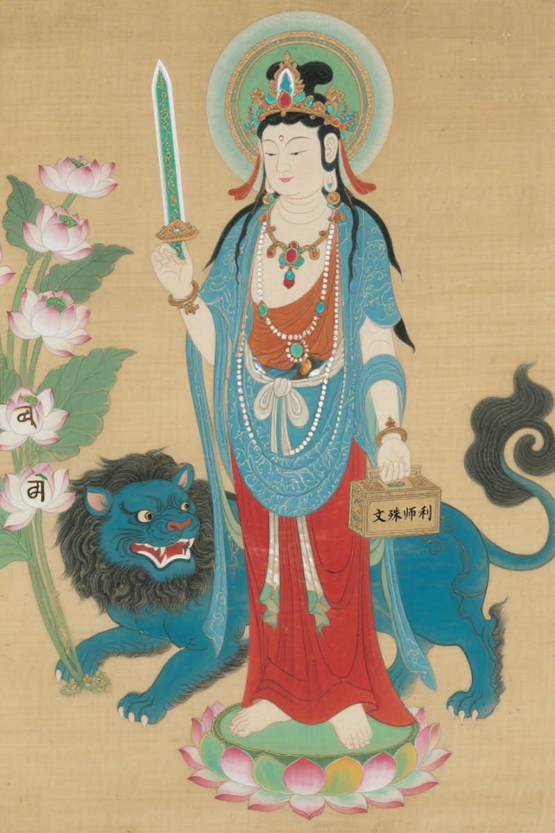 文殊菩萨是佛教四大菩萨之首，代表智慧与觉悟，主开大智慧！有什么愿望留下来吧！一定