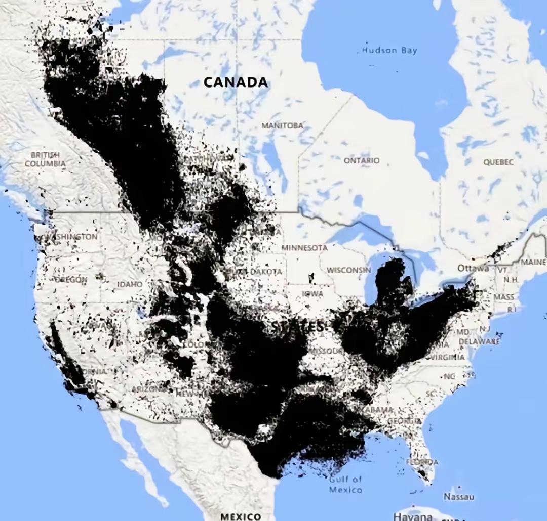 美国和加拿大的页岩油储备，这么大的面积！太厉害了。