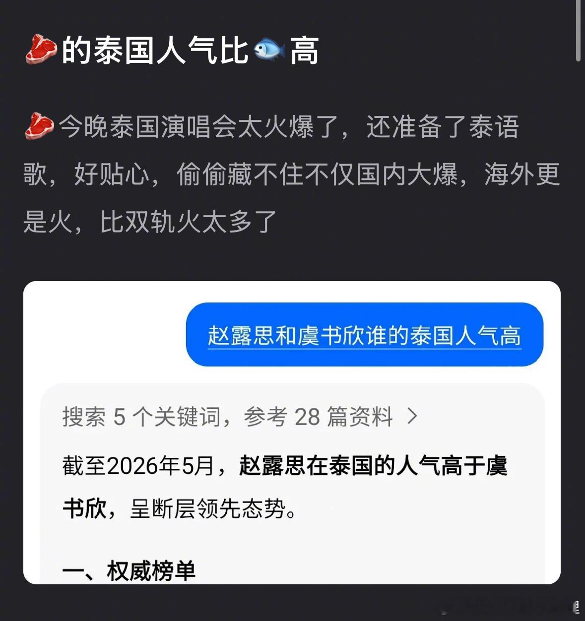 赵露思的泰国人气比虞书欣高吗？ 