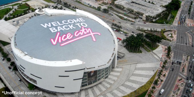 R星和热火正在敲定一项合作协议，将在卡西亚中心楼顶立起“Vice City”标志
