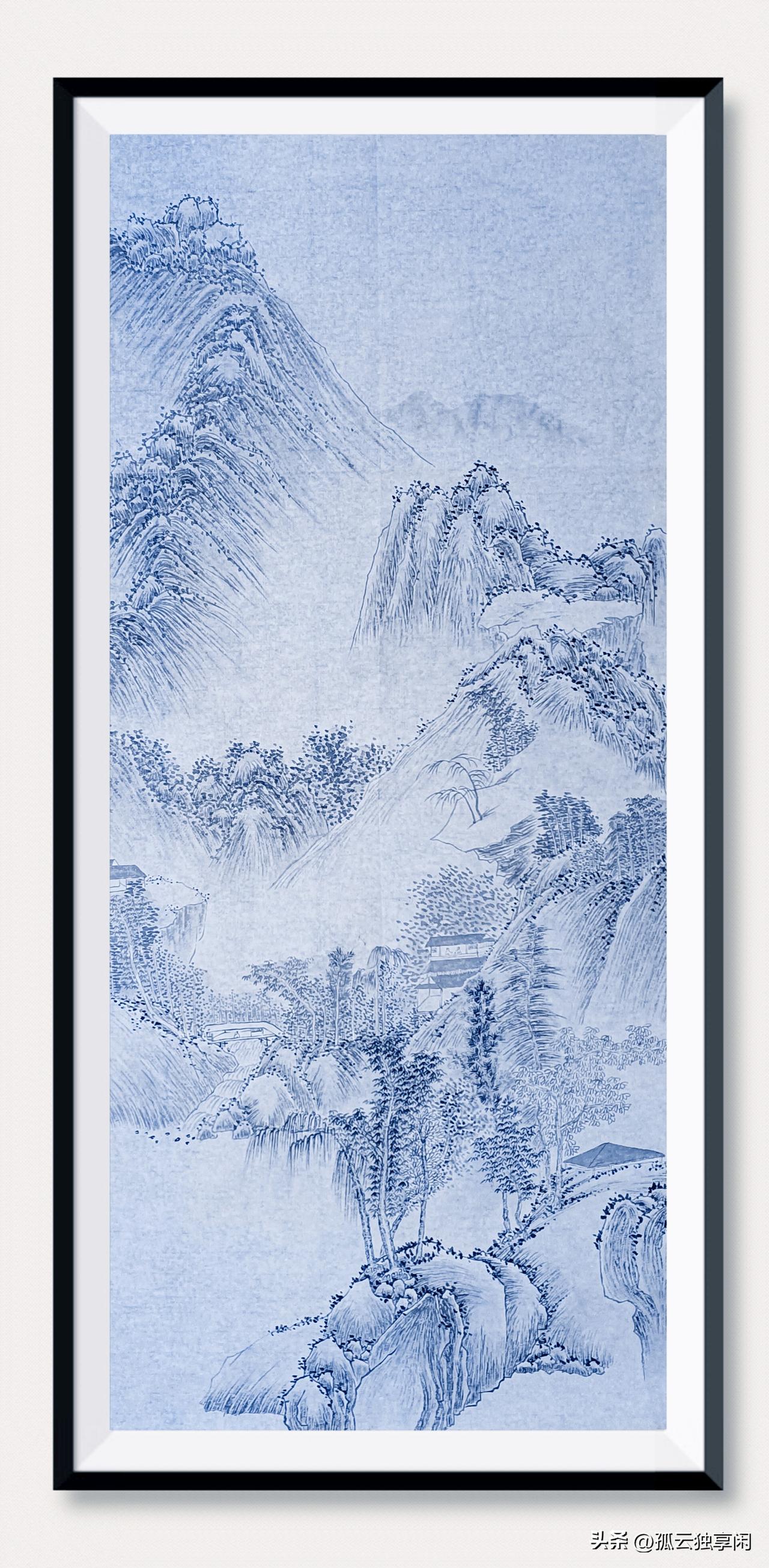 临摹清.王时敏《山楼客话图》。尺寸52.116厘米，用浅仿古熟宣。虽然是纯水墨，